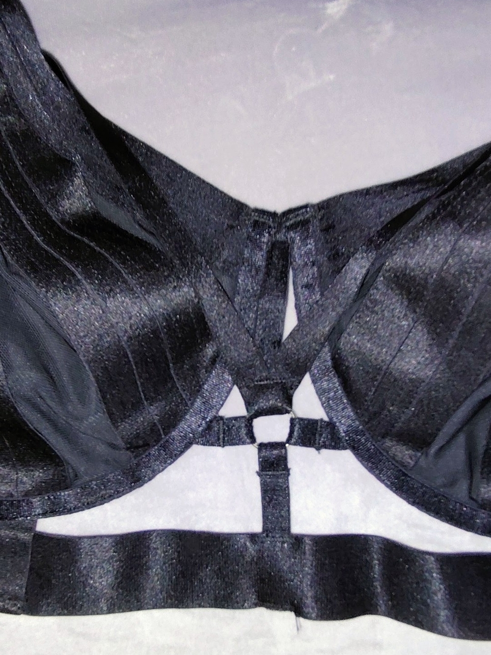 Plus-Size Black Strappy Underwire Bra with Harness Detailing - Picture 8 of 12